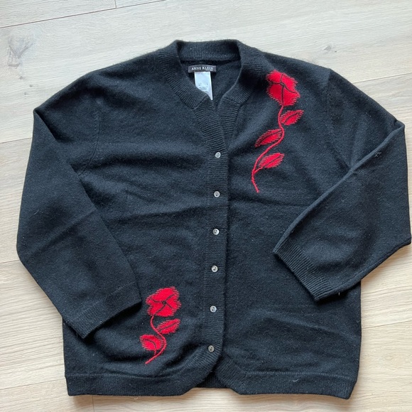 Gorgeous vintage black Anne Klein cashmere intarsia cardigan - Picture 1 of 5